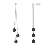 PERLINEA – Boucles d’Oreilles Pendantes en Perles Noires Tahiti & Or Blanc | Élégance Moderne et Luxe Intemporel