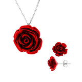 Parure 'ROSE ROUGE' composée d'un Collier et d'une paire de Boucles d'Oreilles