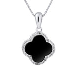 Collier motif "TREFLE" NOIR en argent 925/1000 et Oxydes de Zirconium